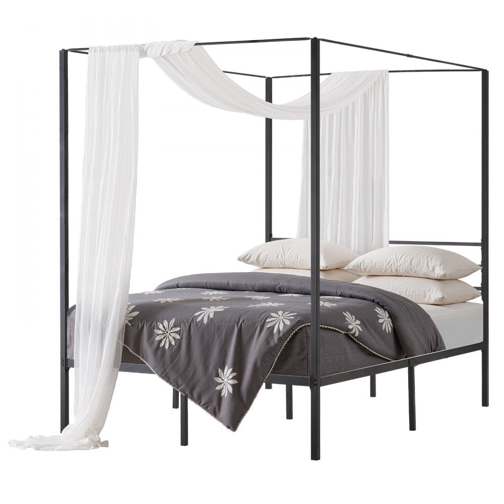 VEVOR Full Size Canopy Bed Frame, Metal Canopy Bed with Four Posters Design, Heavy Duty Steel Slats Support, Underbed