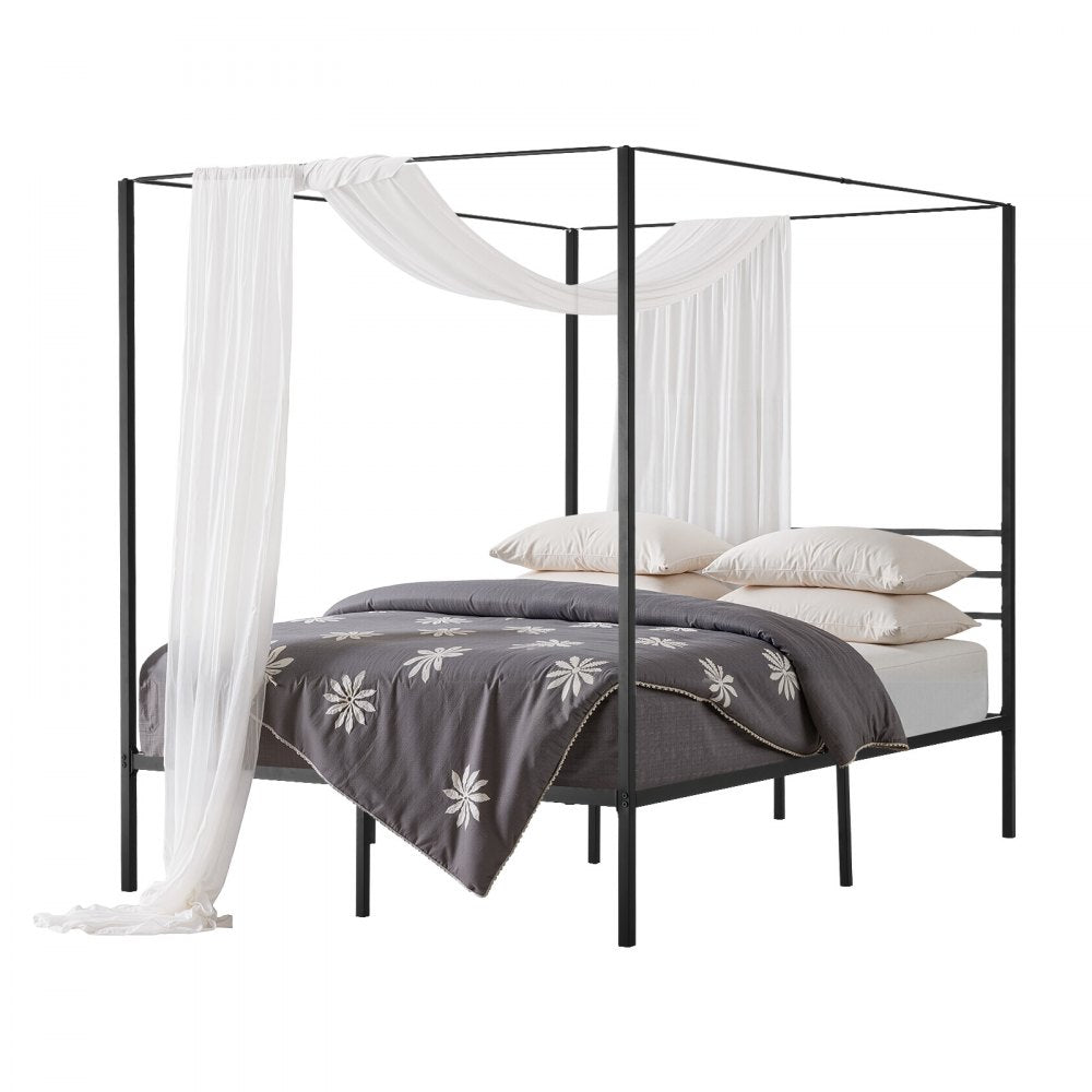 VEVOR Queen Size Canopy Bed Frame, Metal Canopy Bed with Four Posters Design, Heavy Duty Steel Slats Support, Underbed