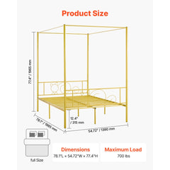 VEVOR Full Size Canopy Bed Frame, Metal Canopy Bed with Minimalist Headboard & Four Posters Design, Heavy Duty Steel