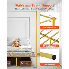 VEVOR Full Size Canopy Bed Frame, Metal Canopy Bed with Minimalist Headboard & Four Posters Design, Heavy Duty Steel
