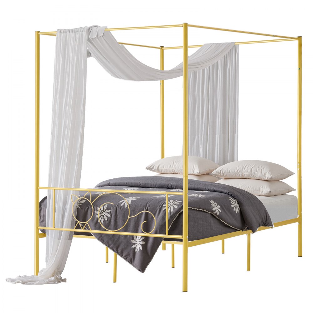 VEVOR Full Size Canopy Bed Frame, Metal Canopy Bed with Minimalist Headboard & Four Posters Design, Heavy Duty Steel