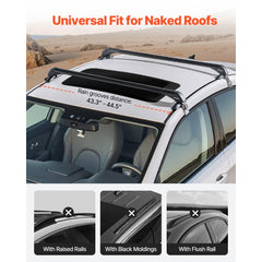 VEVOR Roof Rack Cross Bars, Universal Fit for Naked Roofs Without Raised Rails/Flush Rail/Black Moldings, 165 LBS