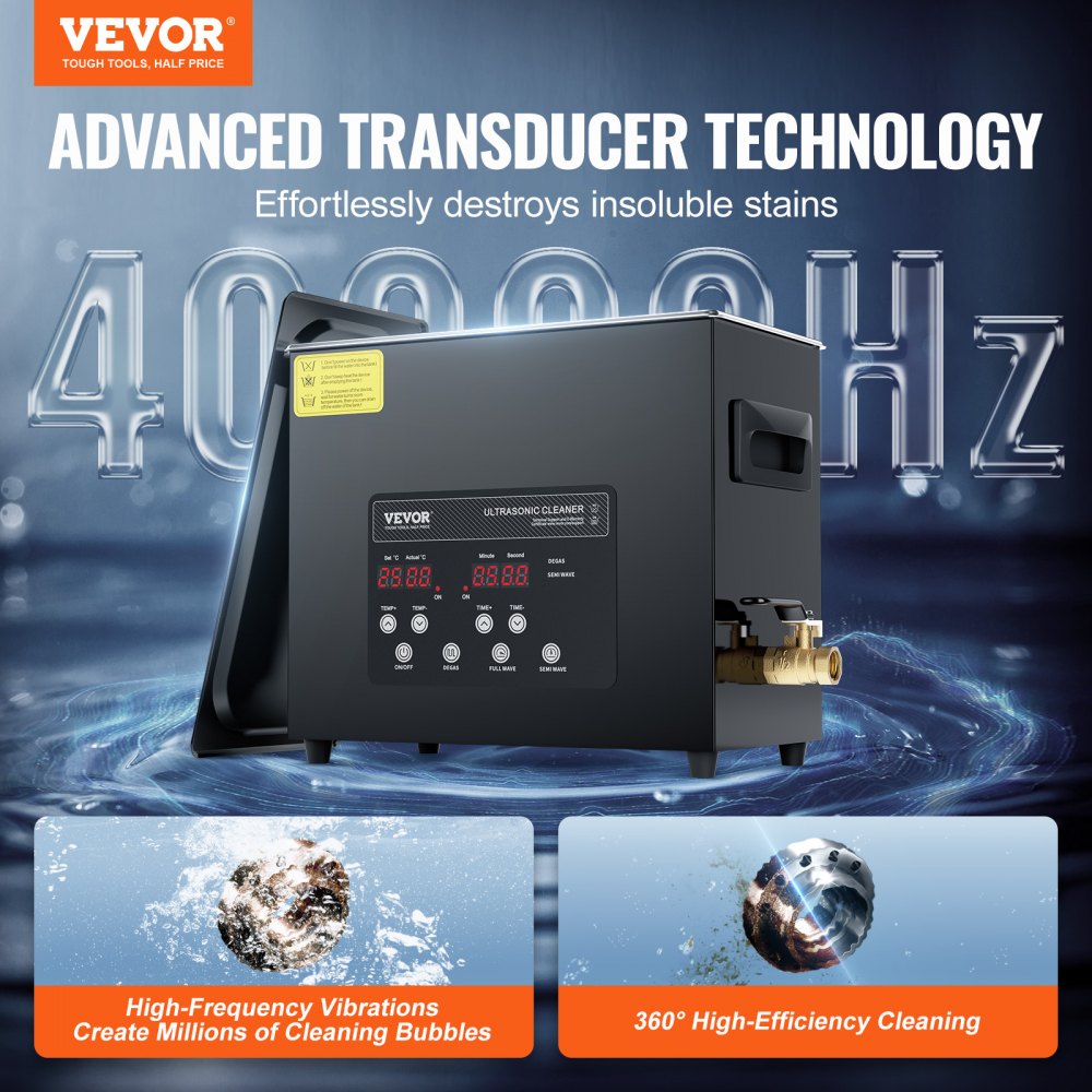 VEVOR 6L Ultra Sonic Cleaner, 180W Digital Ultrasonic Cleaning Machine with Gentle Mode & Upgraded Degassing, 40kHz
