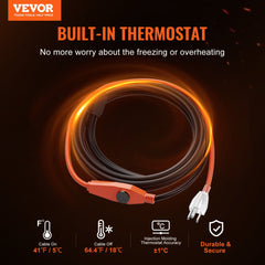 VEVOR Pipe Heating Cable, 3FT 7W/FT Heat Tape for Pipes with Built-in Thermostat, Water Pipe Heat Cable Protects PVC