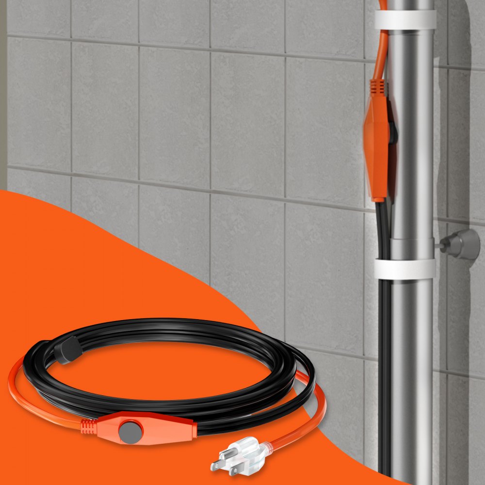 VEVOR Pipe Heating Cable, 3FT 7W/FT Heat Tape for Pipes with Built-in Thermostat, Water Pipe Heat Cable Protects PVC