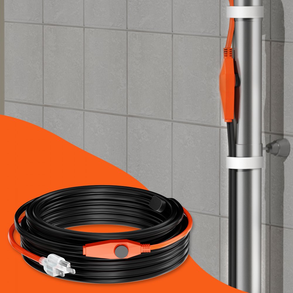 VEVOR Pipe Heating Cable, 80FT 7W/FT Heat Tape for Pipes with Built-in Thermostat, Water Pipe Heat Cable Protects PVC