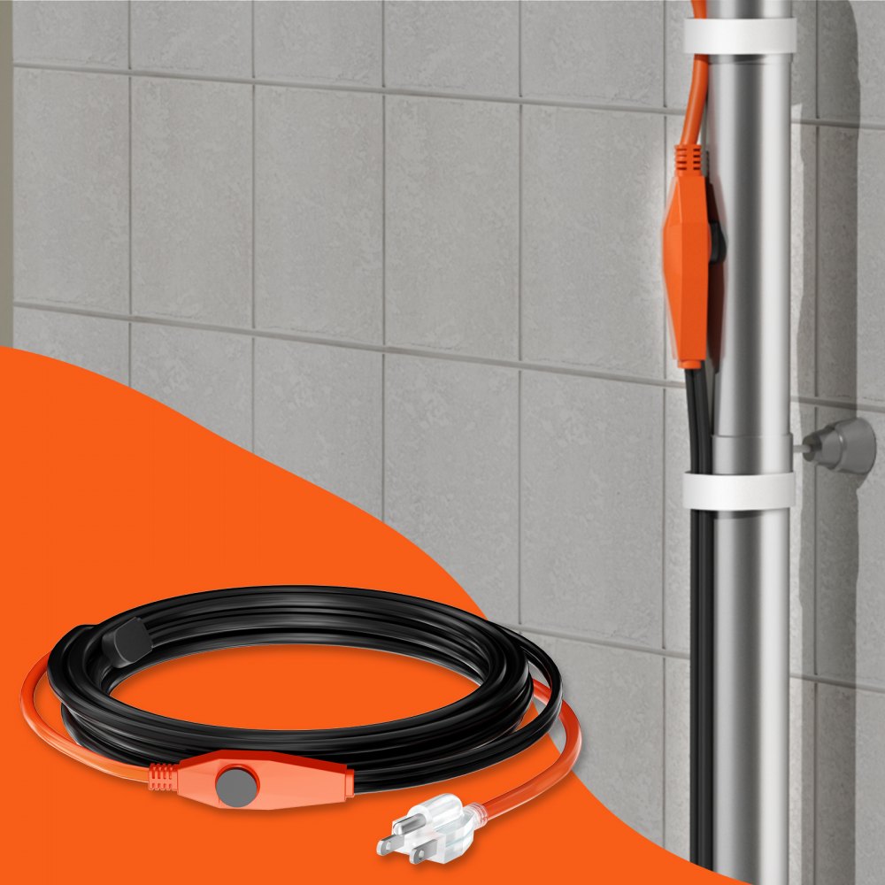 VEVOR Pipe Heating Cable, 9FT 7W/FT Heat Tape for Pipes with Built-in Thermostat, Water Pipe Heat Cable Protects PVC
