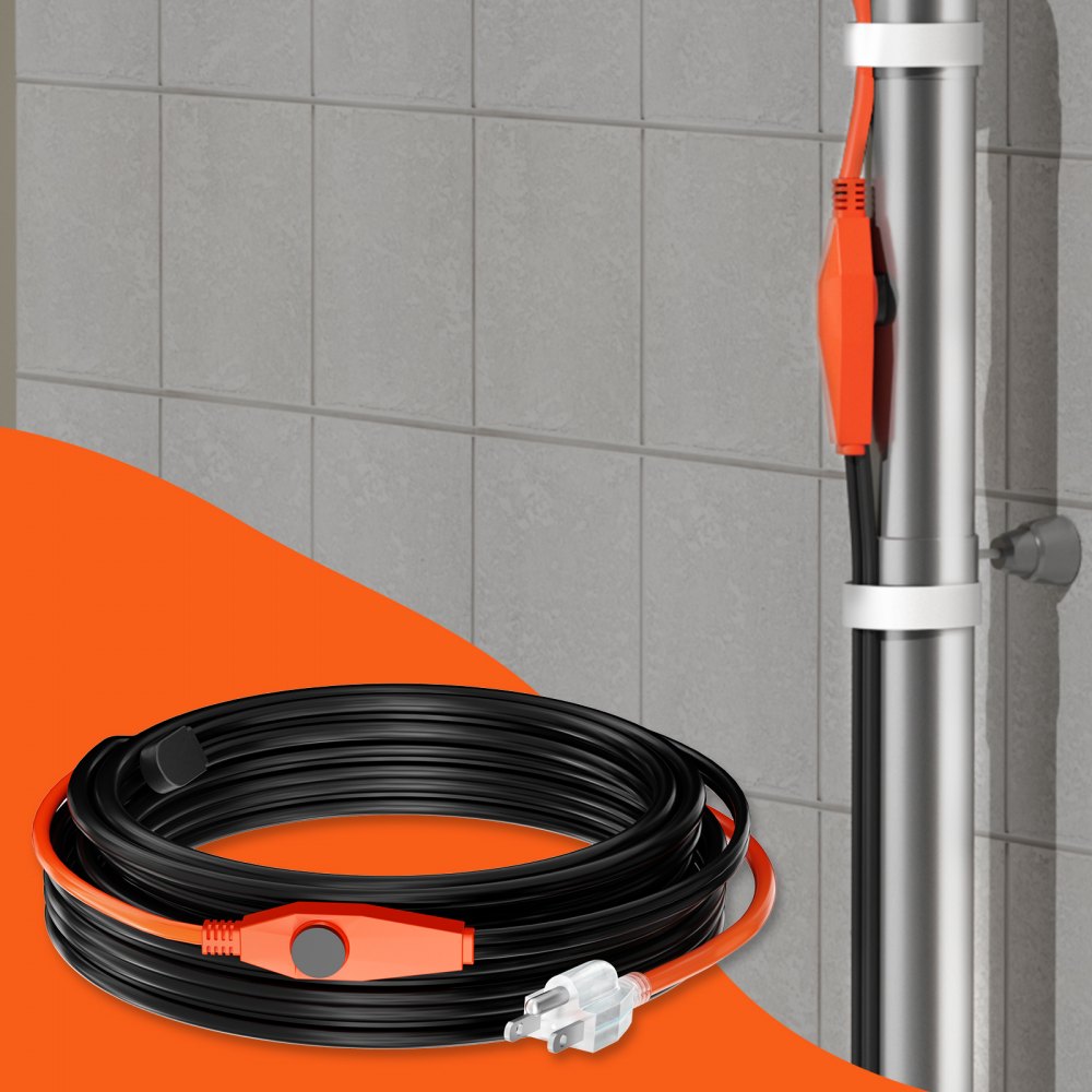 VEVOR Pipe Heating Cable, 30FT 7W/FT Heat Tape for Pipes with Built-in Thermostat, Water Pipe Heat Cable Protects PVC