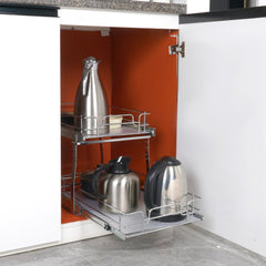 VEVOR 2 Tier 14"Wx21"Dx15"H Pull Out Cabinet Organizer, Heavy Duty Slide Out Pantry Shelves, Steel Roll Out Drawers