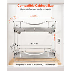 VEVOR 2 Tier Pull Out Cabinet Organizer 14.17"W x 21.06"D Slide Out Drawers, for Kitchen Bathroom Pantry Organization