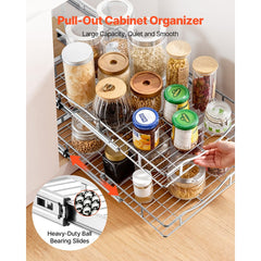 VEVOR 2 Tier Pull Out Cabinet Organizer 14.17"W x 21.06"D Slide Out Drawers, for Kitchen Bathroom Pantry Organization