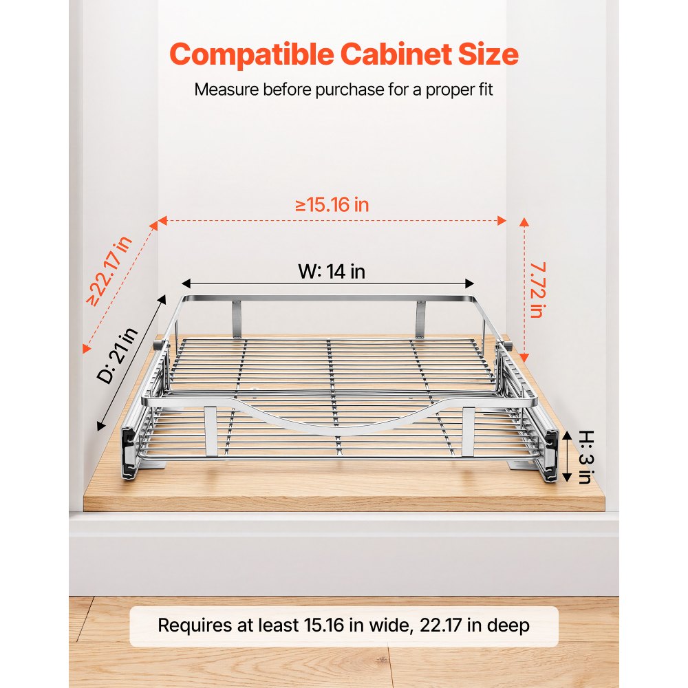 VEVOR Pull Out Cabinet Organizer 14.06"W x 20.94"D Steel Slide Out Drawers, for Kitchen Bathroom Pantry Home