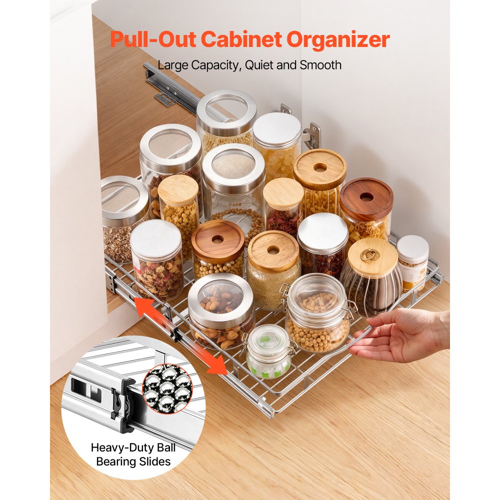 VEVOR Pull Out Cabinet Organizer 16.93"W x 21.06"D Steel Slide Out Drawers, for Kitchen Bathroom Pantry Home
