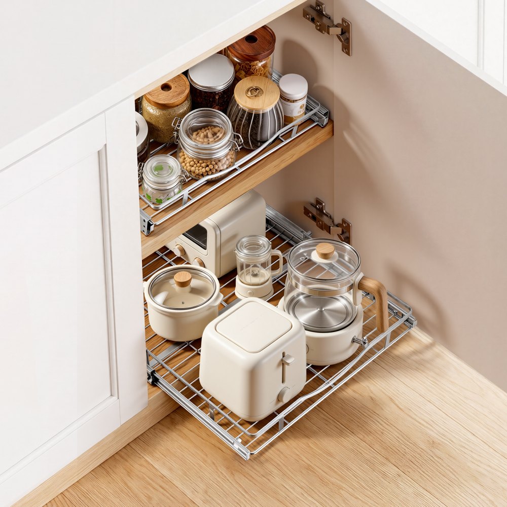 VEVOR Pull Out Cabinet Organizer 16.93"W x 21.06"D Steel Slide Out Drawers, for Kitchen Bathroom Pantry Home