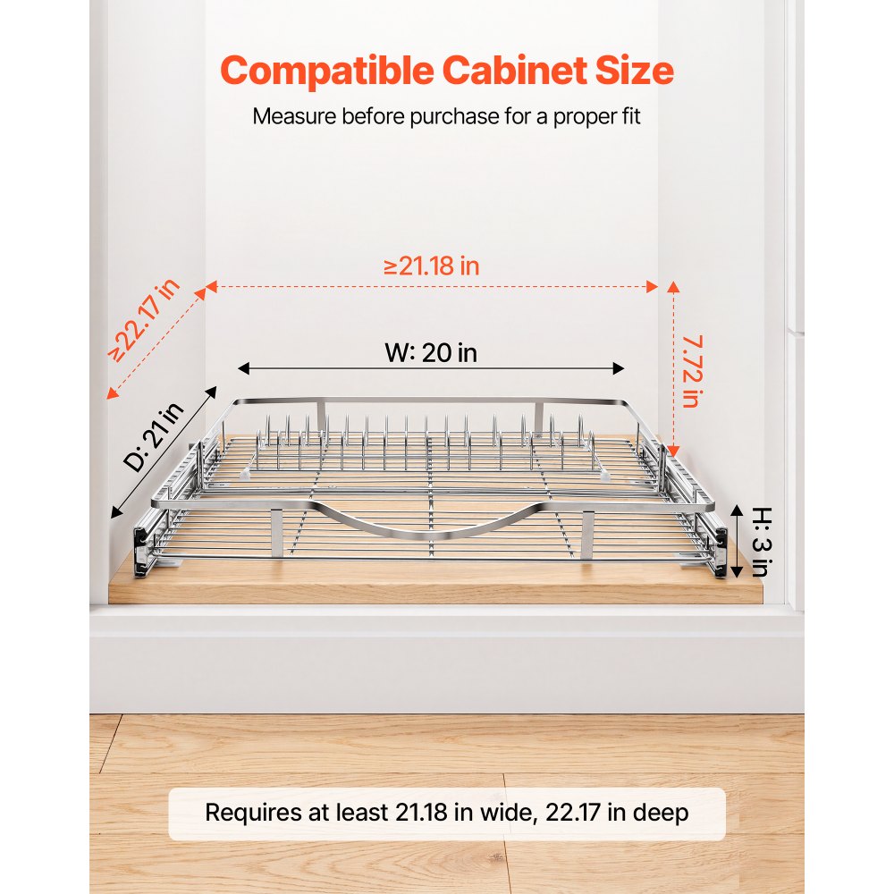 VEVOR Pull Out Cabinet Organizer 19.69"W x 21.06"D Steel Slide Out Drawers, for Kitchen Bathroom Pantry Home
