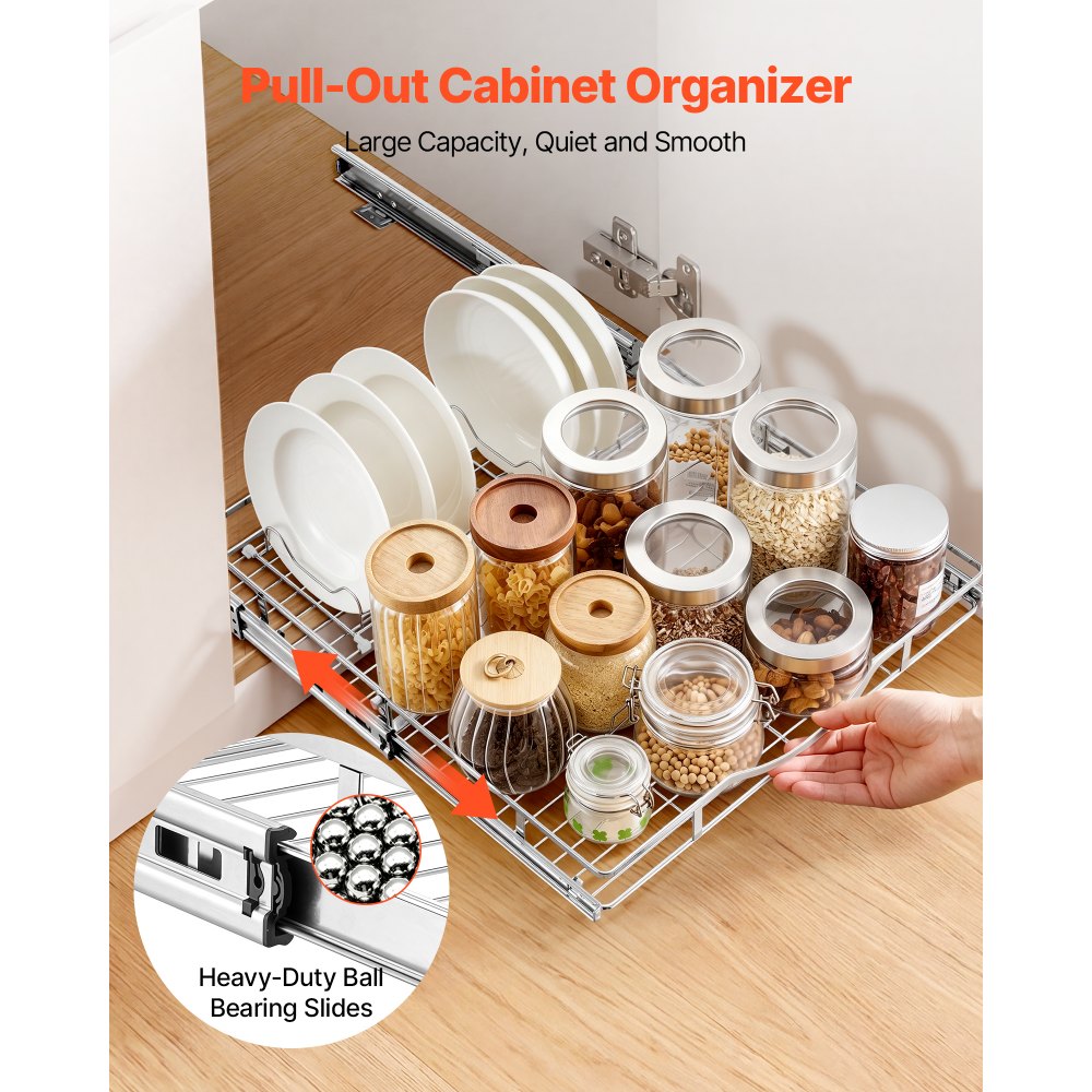 VEVOR Pull Out Cabinet Organizer 19.69"W x 21.06"D Steel Slide Out Drawers, for Kitchen Bathroom Pantry Home