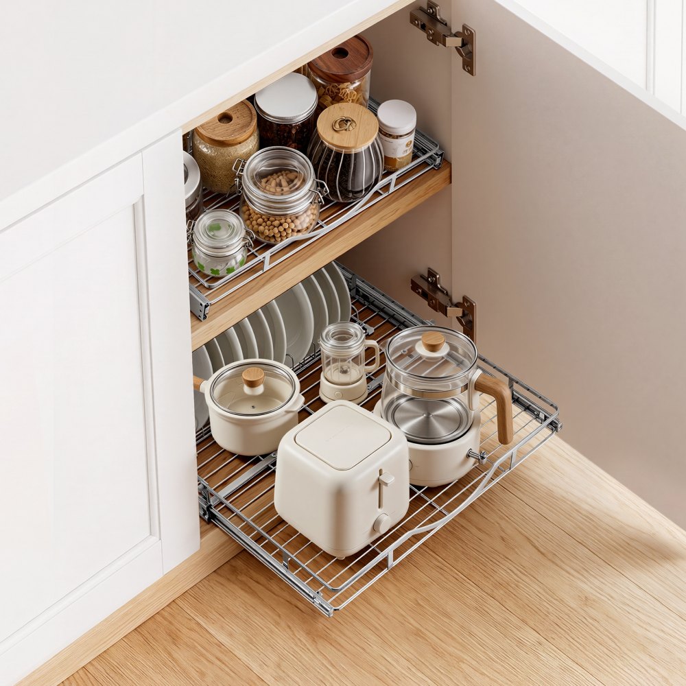 VEVOR Pull Out Cabinet Organizer 19.69"W x 21.06"D Steel Slide Out Drawers, for Kitchen Bathroom Pantry Home