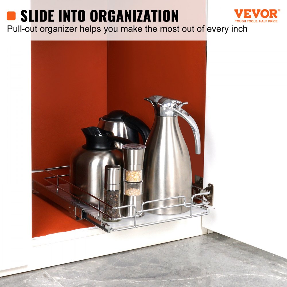 VEVOR 12.5"Wx16.5"Dx3.5"H Pull Out Cabinet Organizer, Heavy Duty Slide Out Pantry Shelves, Steel Roll Out Drawers