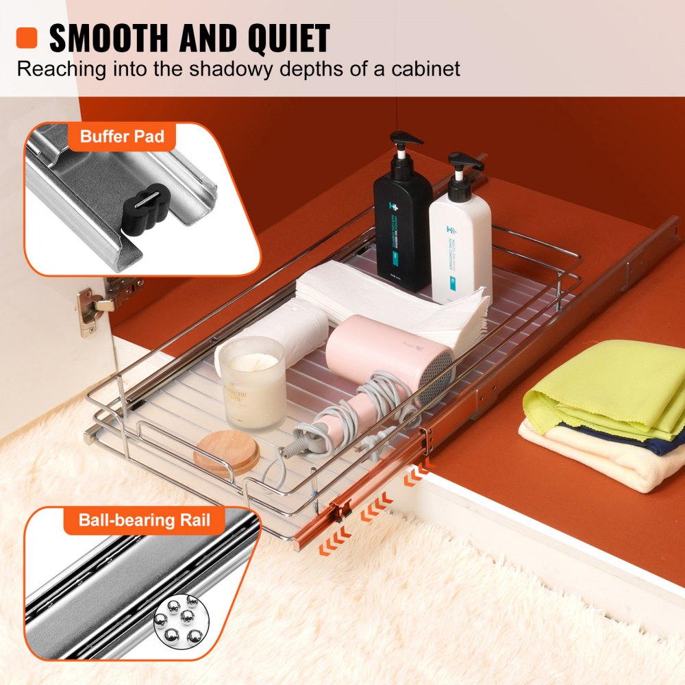VEVOR 12.5"Wx16.5"Dx3.5"H Pull Out Cabinet Organizer, Heavy Duty Slide Out Pantry Shelves, Steel Roll Out Drawers