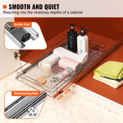 VEVOR 12.5"Wx16.5"Dx3.5"H Pull Out Cabinet Organizer, Heavy Duty Slide Out Pantry Shelves, Steel Roll Out Drawers