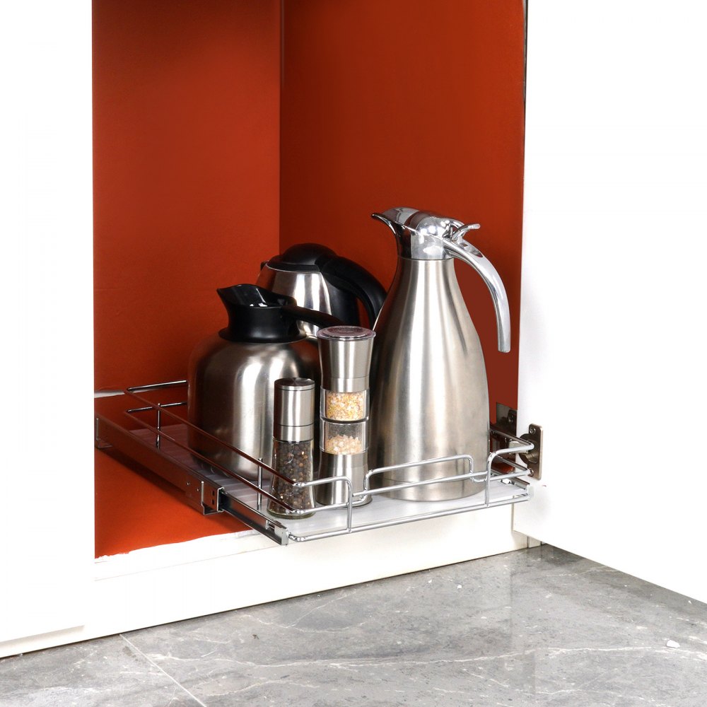 VEVOR 12.5"Wx16.5"Dx3.5"H Pull Out Cabinet Organizer, Heavy Duty Slide Out Pantry Shelves, Steel Roll Out Drawers