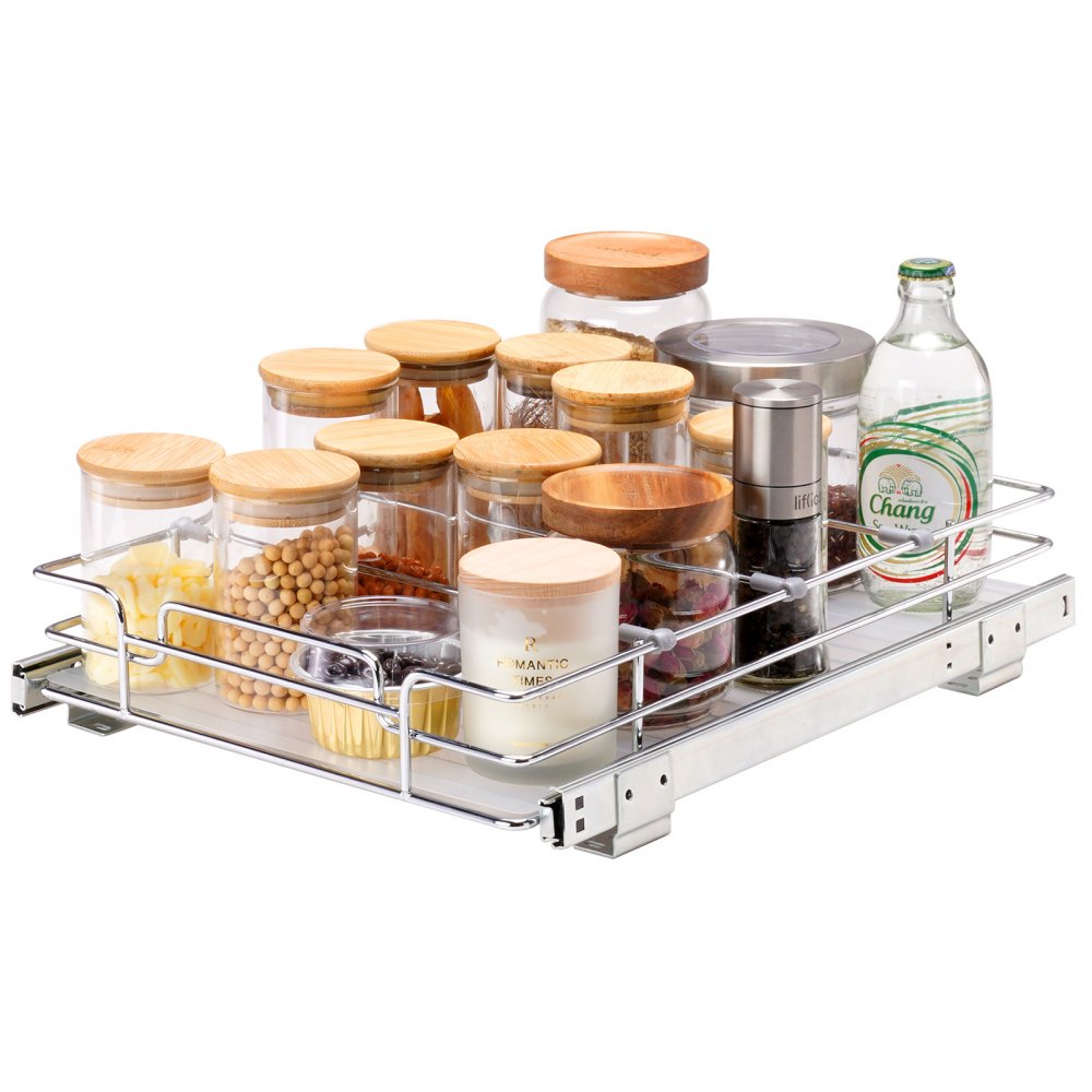 VEVOR 12.5"Wx16.5"Dx3.5"H Pull Out Cabinet Organizer, Heavy Duty Slide Out Pantry Shelves, Steel Roll Out Drawers