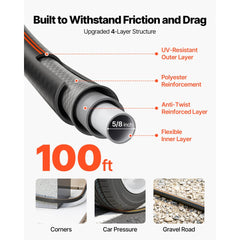 VEVOR Garden Hose, 100 ft 5/8" Heavy Duty 4-Layer Rubber Water Hose, 150PSI Working & 600PSI Burst, Flexible & Non-kink