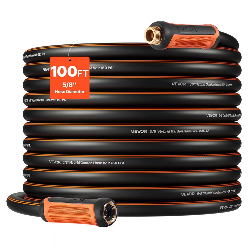 VEVOR Garden Hose, 100 ft 5/8" Heavy Duty 4-Layer Rubber Water Hose, 150PSI Working & 600PSI Burst, Flexible & Non-kink