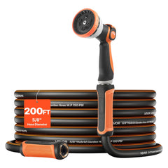 VEVOR Garden Hose, 200 ft 5/8" Heavy Duty Rubber Water Hose with 10 Mode Nozzle, 150PSI Working & 600PSI Burst