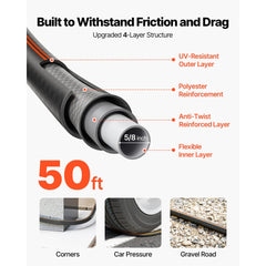 VEVOR Garden Hose, 50 ft 5/8" Heavy Duty 4-Layer Rubber Water Hose, 150PSI Working & 600PSI Burst, Flexible & Non-kink