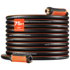 VEVOR Garden Hose, 75 ft 5/8" Heavy Duty 4-Layer Rubber Water Hose, 150PSI Working & 600PSI Burst, Flexible & Non-kink