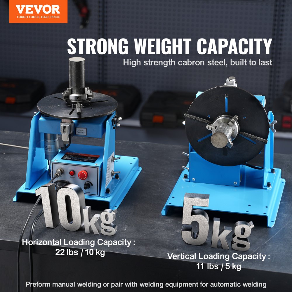 VEVOR Rotary Welding Positioner 10KG, 0-90° Welding Positioning Turntable Table with 8.1 Inch 3-Jaw Lathe Chuck, 1-12
