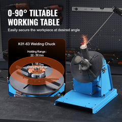 VEVOR Rotary Welding Positioner 10KG, 0-90° Welding Positioning Turntable Table with 8.1 Inch 3-Jaw Lathe Chuck, 1-12