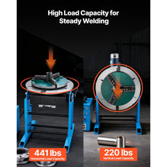 VEVOR Rotary Welding Positioner, 441 lbs Load Capacity, -45° to 90° Tilt Angle Welding Positioner Turntable Table