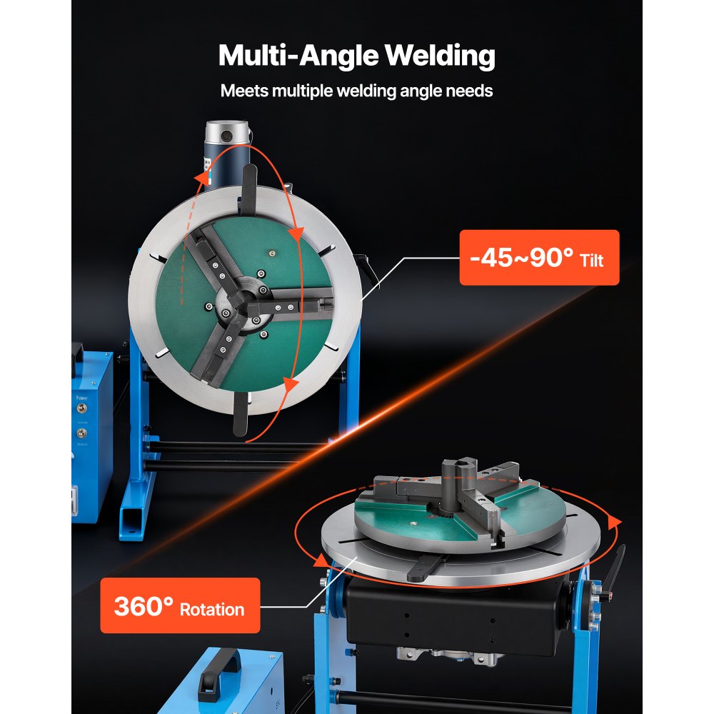 VEVOR Rotary Welding Positioner, 441 lbs Load Capacity, -45° to 90° Tilt Angle Welding Positioner Turntable Table
