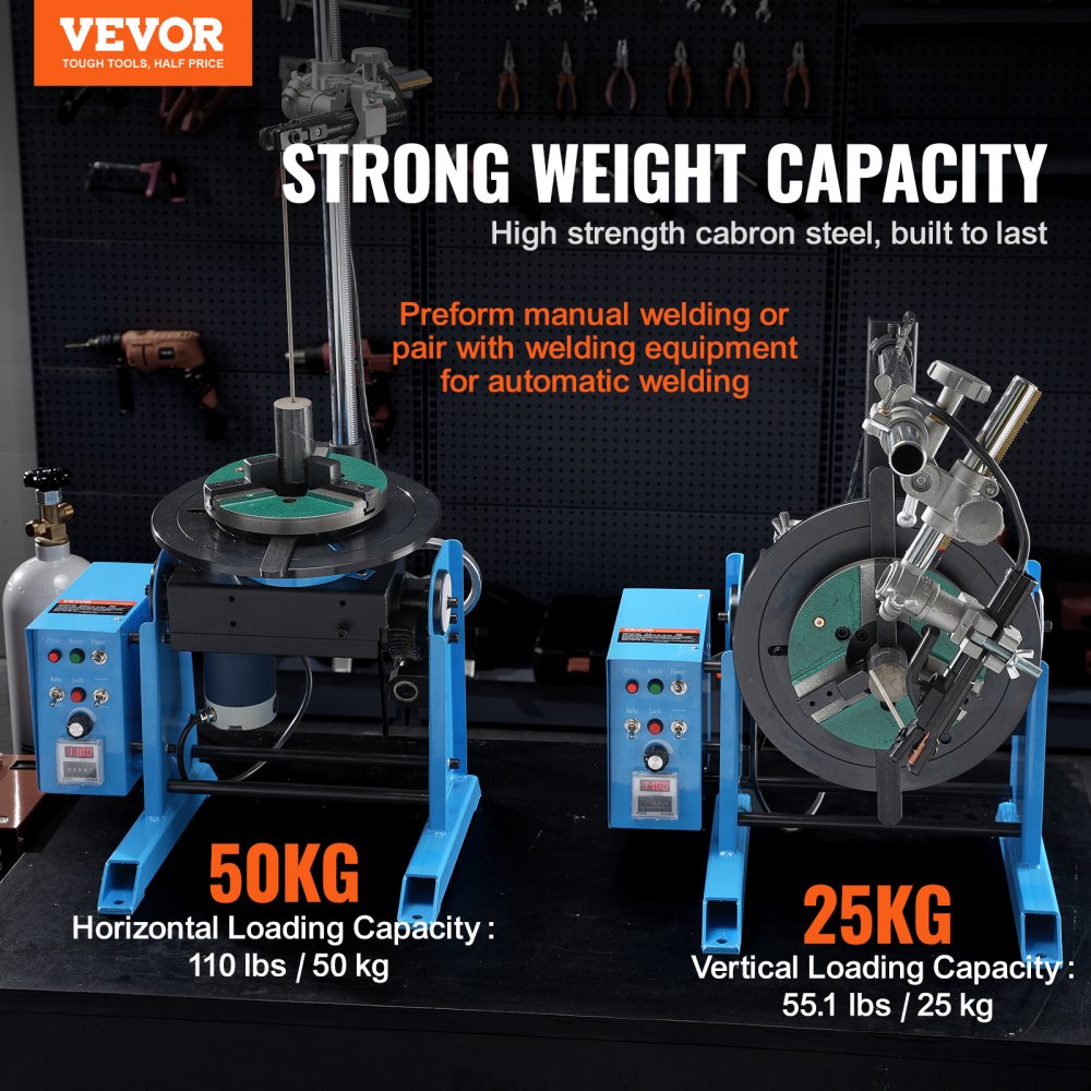 VEVOR Rotary Welding Positioner 50KG, 0-90° Welding Positioning Turntable Table 0.5-6RPM 120W, with 12.4 Inch 3-Jaw