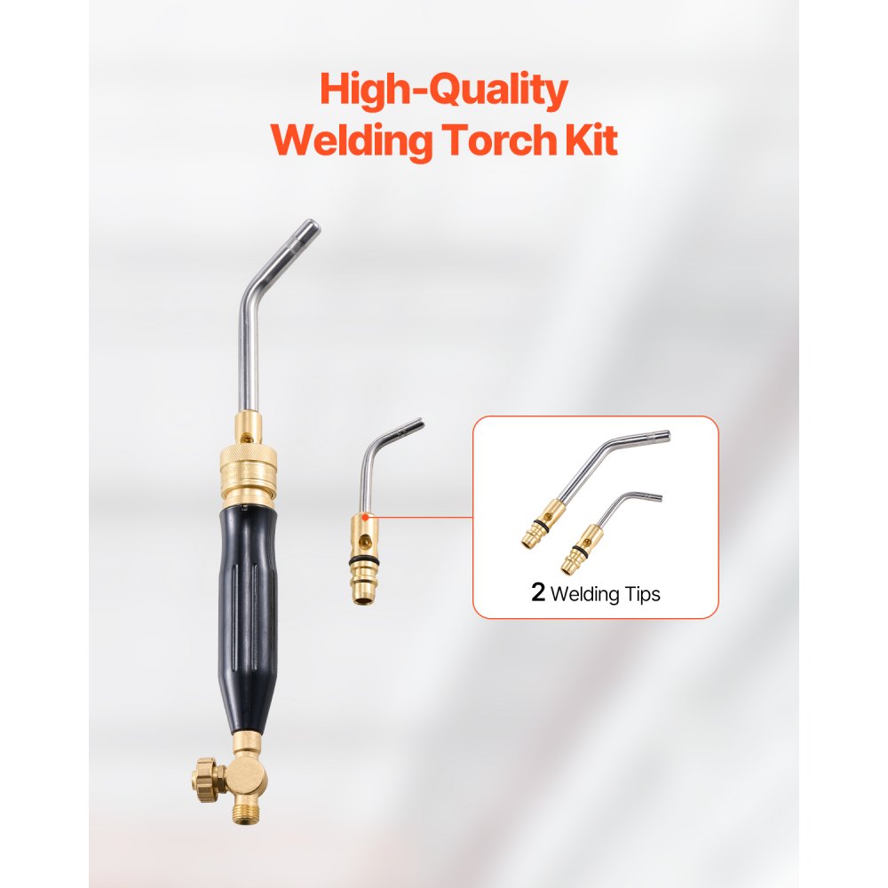 VEVOR Air Acetylene Torch Kit, Acetylene Gas Welding Tool with 149'' Hose, 2 Welding Tips, CGA200 Regulator & Torch