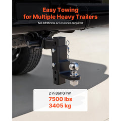 VEVOR Trailer Hitch Ball Mount, Fit 2-Inch Receiver, Adjustable Trailer Hitch with 2 Inch Ball & Pin, 7500 lbs GTW, 9.5