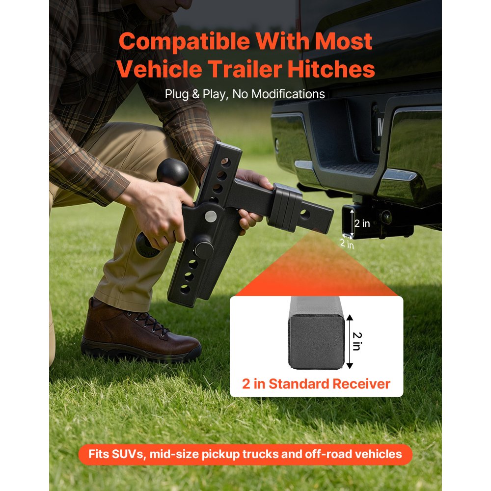 VEVOR Adjustable Trailer Hitch, Fit 2 Inch Receiver, Trailer Hitch Mount with 2 Inch & 2-5/16 Inch Balls, 18500 lbs