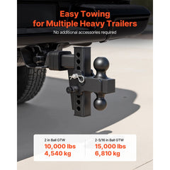 VEVOR Adjustable Trailer Hitch, Fit 2 Inch Receiver, Trailer Hitch Mount with 2 Inch & 2-5/16 Inch Balls, 15000 lbs