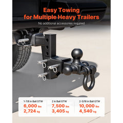 VEVOR Trailer Hitch Tri Ball Mount with D Shackle, Fit 2 Inch Receiver, 1-7/8 Inch, 2 Inch and 2-5/16 Inch Balls, 10000