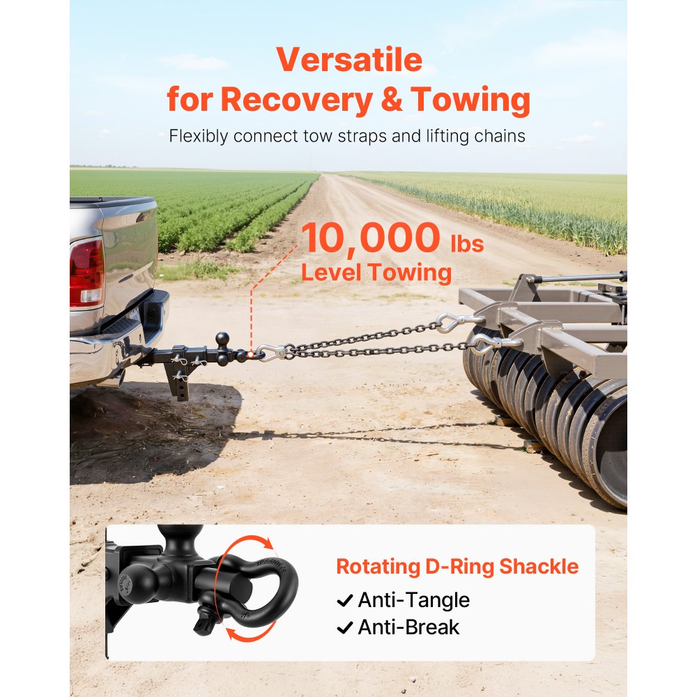 VEVOR Trailer Hitch Tri Ball Mount with D Shackle, Fit 2 Inch Receiver, 1-7/8 Inch, 2 Inch and 2-5/16 Inch Balls, 10000