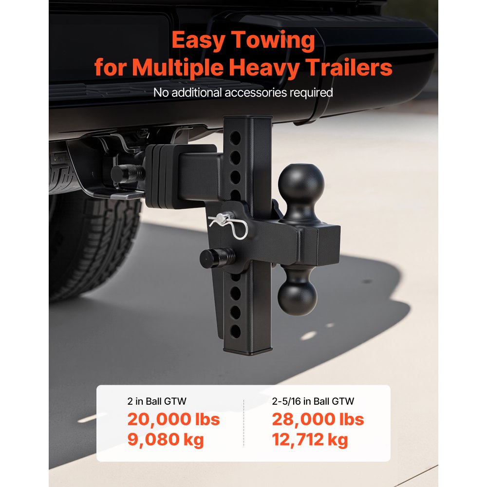 VEVOR Adjustable Trailer Hitch, Fit 2.5 Inch Receiver, Trailer Hitch Mount with 2 Inch & 2-5/16 Inch Balls, 28000 lbs