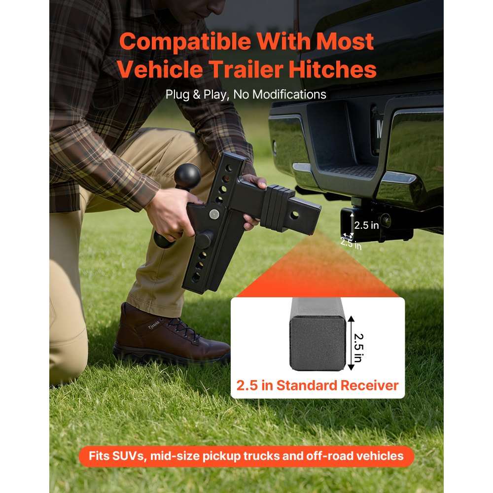 VEVOR Adjustable Trailer Hitch, Fit 2.5 Inch Receiver, Trailer Hitch Mount with 2 Inch & 2-5/16 Inch Balls, 28000 lbs