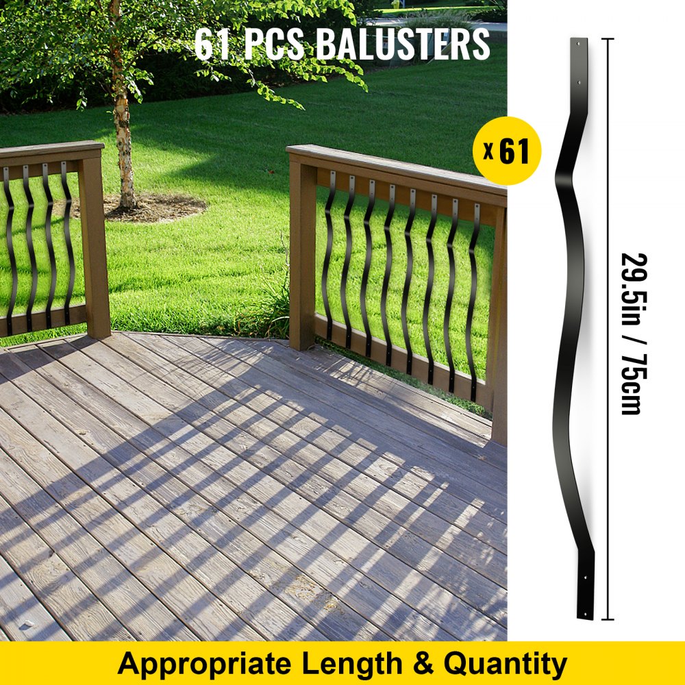 VEVOR Deck Balusters, 61 Pack Metal Deck Spindles, 29.5"x1" Staircase Baluster with Screws, Aluminum Alloy Deck Railing