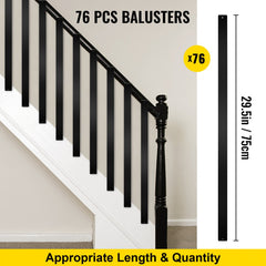 VEVOR Deck Balusters, 76 Pack Metal Deck Spindles, 29.5"x1"x0.2" Staircase Baluster with Screws, Aluminum Alloy Deck