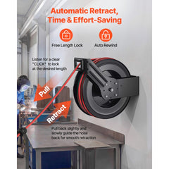 VEVOR Retractable Welding Hose Reel, 1/4 Inch x 100FT Twin Oxygen Acetylene Rubber Hose Max 300PSI - R Grade