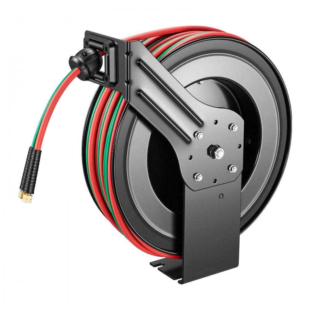 VEVOR Retractable Welding Hose Reel, 1/4 Inch x 100FT Twin Oxygen Acetylene Rubber Hose Max 300PSI - R Grade