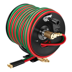VEVOR Retractable Welding Hose Reel, Hand Crank Manual Rewind Hose Reel with 1/4 Inch x 100FT Twin Oxygen Acetylene