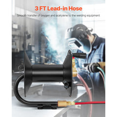 VEVOR Welding Hose Reel, Hand Crank Rewind Hose Reel with 3FT Lead-in Hose and 9/16"-18 B Fittings, Ceiling/Wall Mount